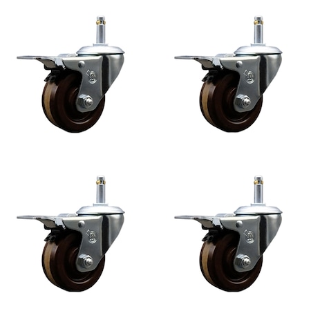 Service Caster 4'' High Temp Phenolic Swivel 7/16'' Stem Caster Set with Total Lock Brake, 4PK SCC-GRTTL20S414-PHSHT-716138-4